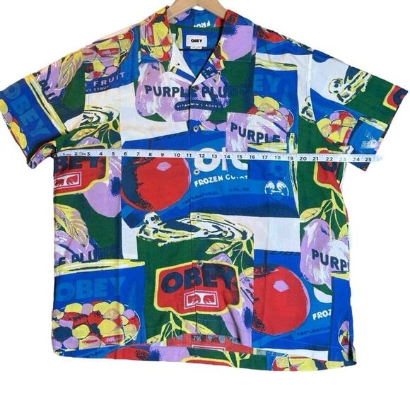 OBEY Fruit Cans Shirt S NWT Graphic Print Camp Collar Festival Streetwear - Picture 9 of 12